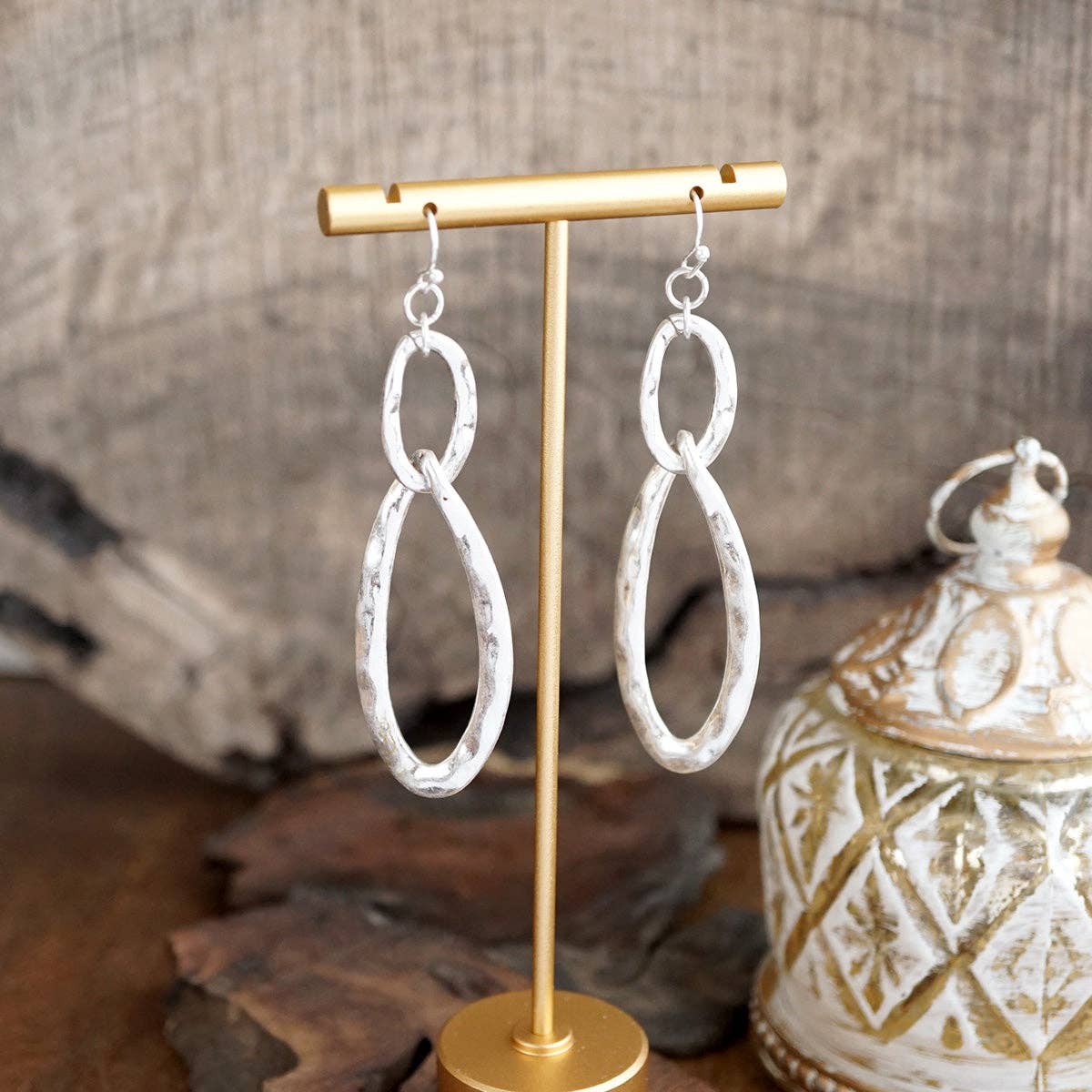 Molten Loop – Hammered Oval Link Drop Earrings