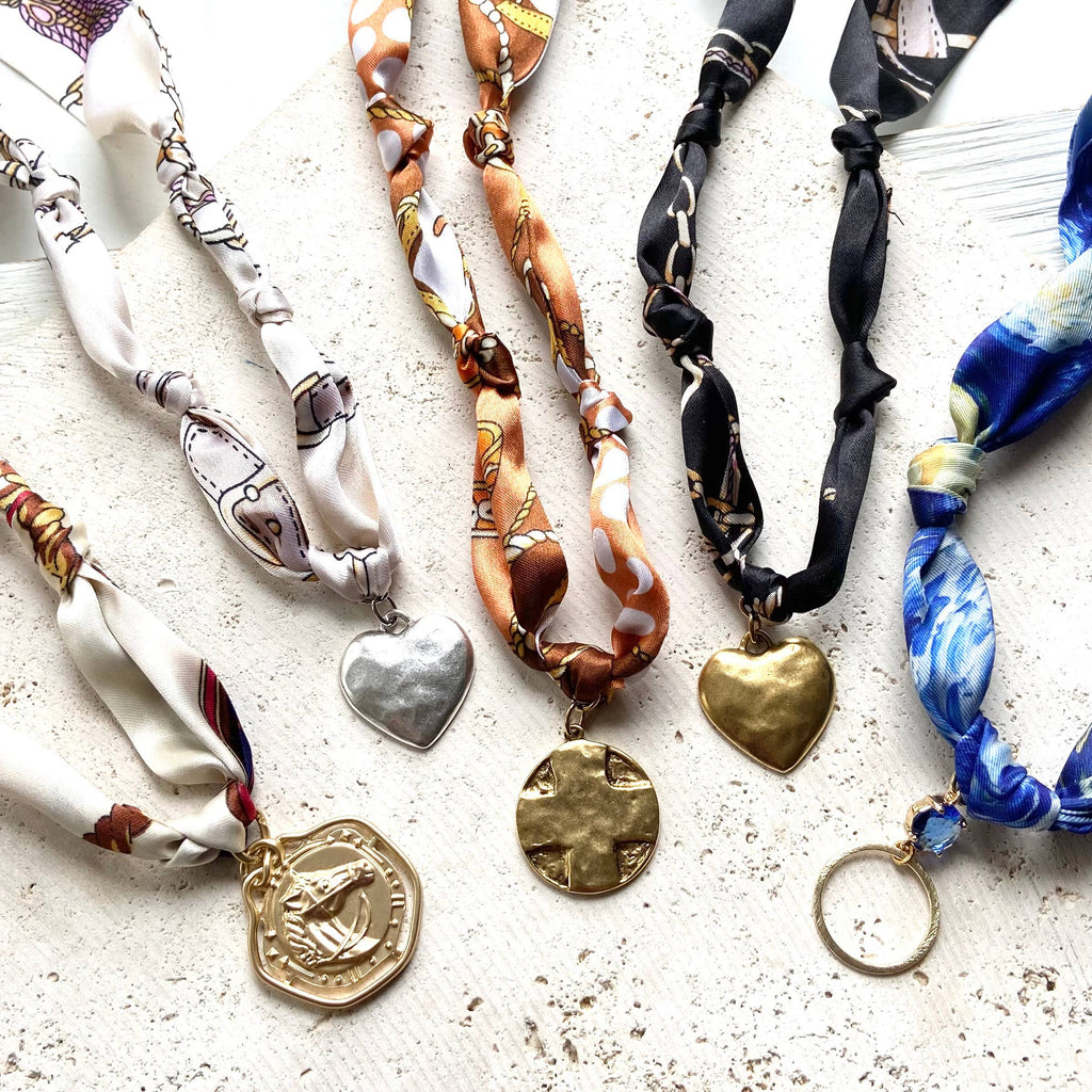 Van Gough Scarf Necklace w/ Charms + Pendants