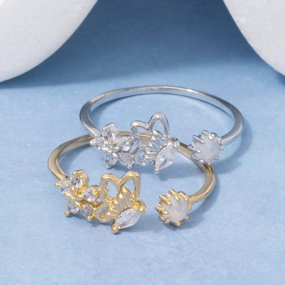 Cz Butterfly Flower Open Band Ring