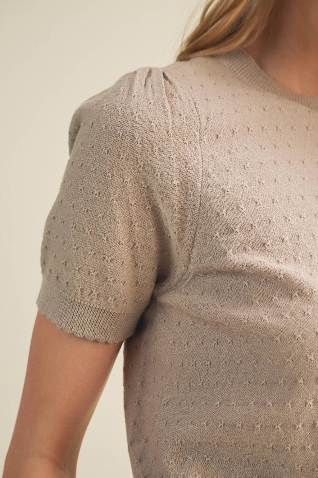 Starburst Pointelle Puff Sleeve Sweater