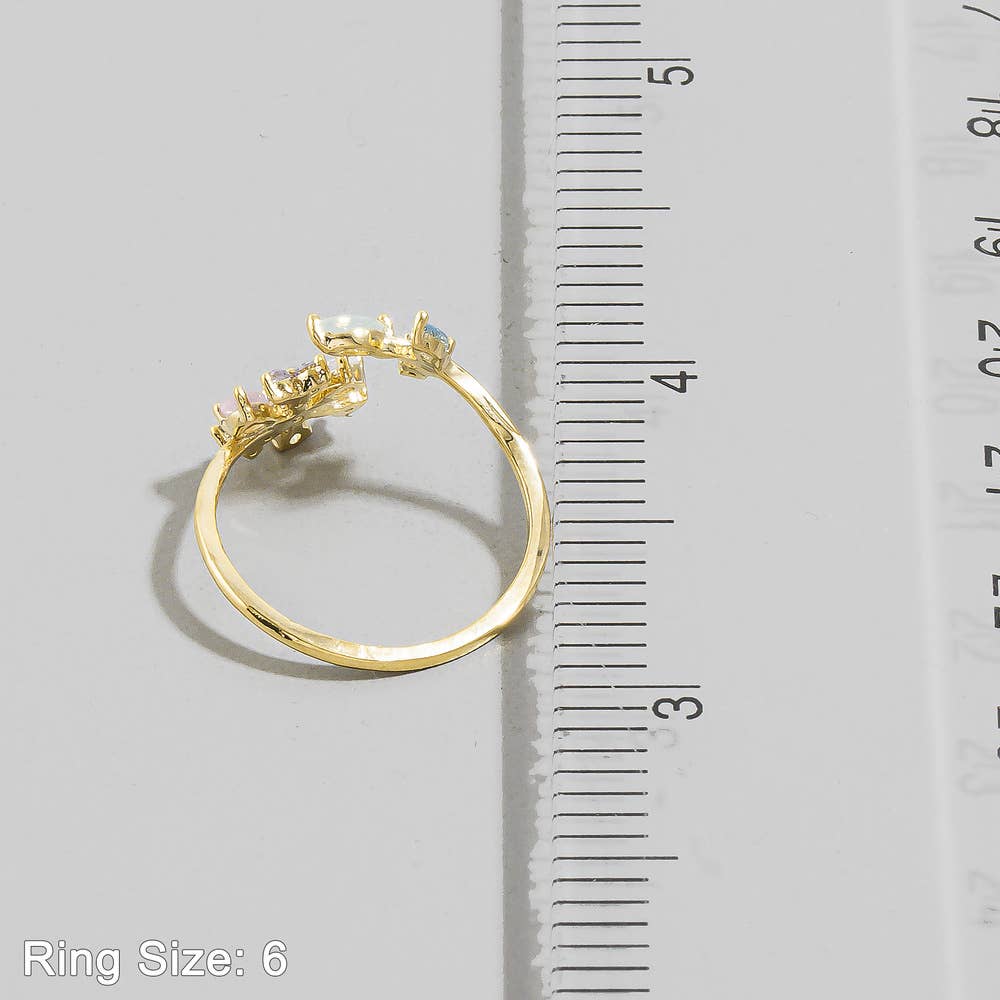 Gold Dipped Cz Multicolor Pastel Floral Ring