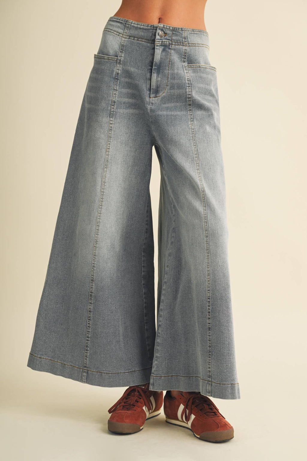 Vertical Seam Wide-Leg Denim Trousers