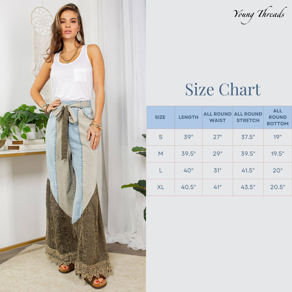Boho Lace Rhapsody Denim and Lace Flare Pants