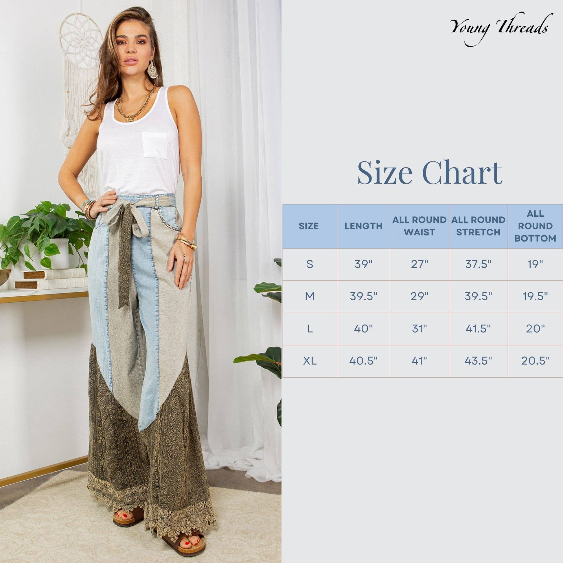 Boho Lace Rhapsody Denim and Lace Flare Pants