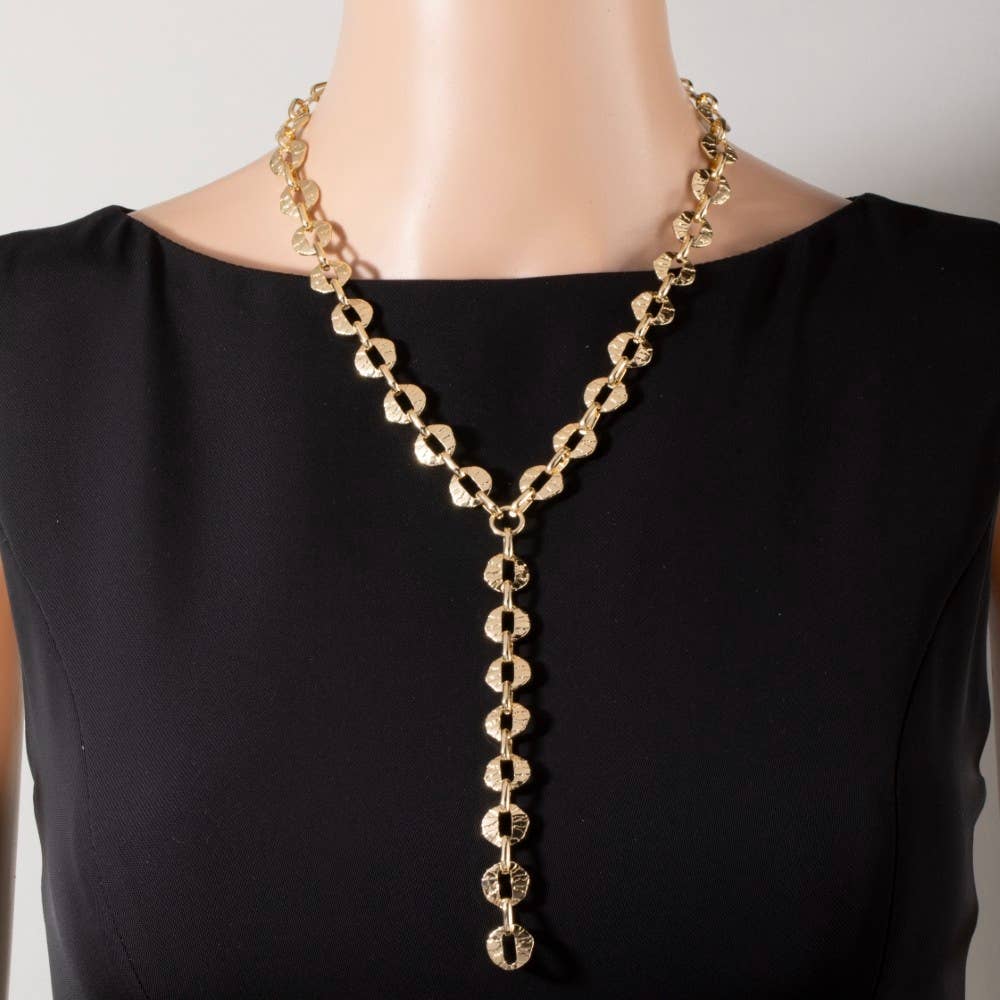 Hammered Coin Disc Lariat Y-Necklace