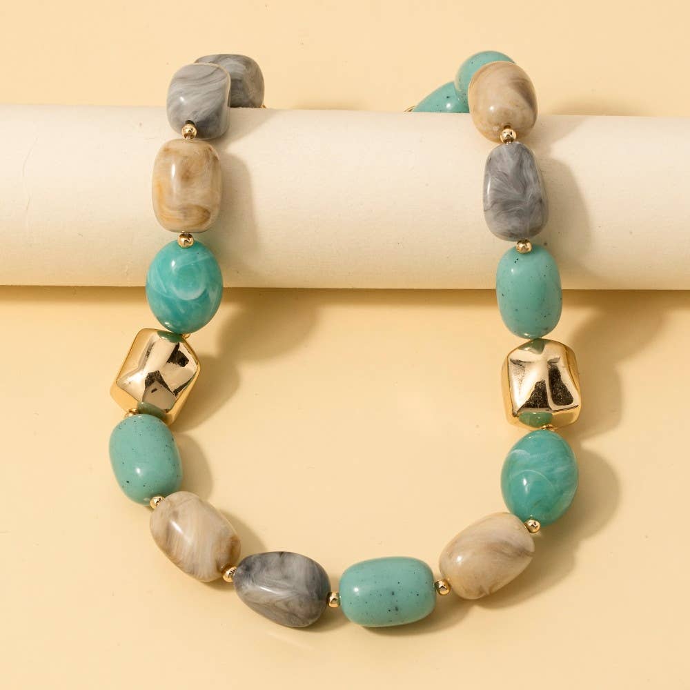 Chunk Marble Resin And Metallic Beads Necklace