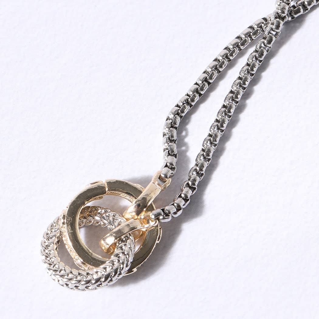 Two Tone Linked Circle Pendant Necklace