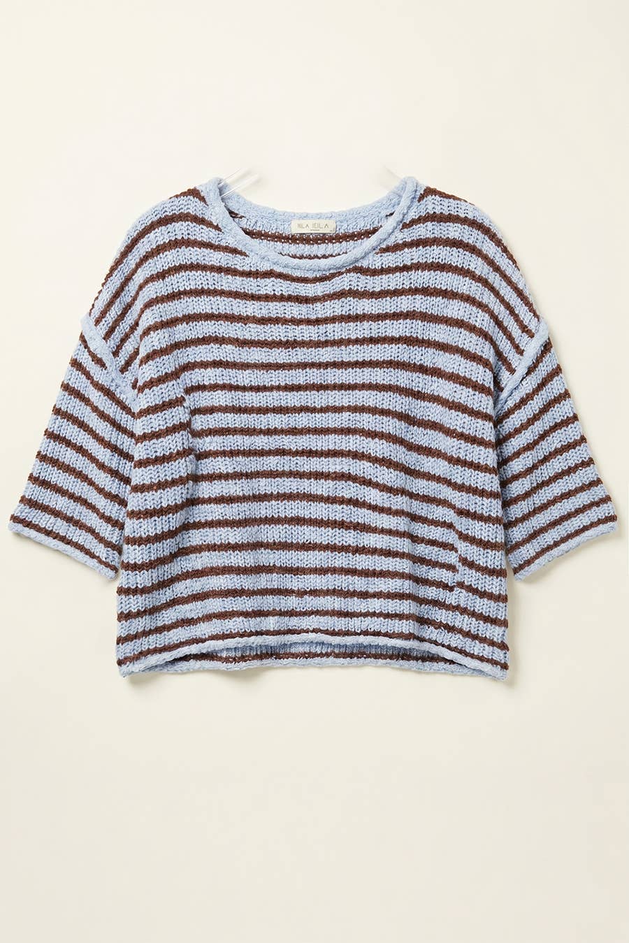 Loose Fit 3/4 Sleeve Striped Crew Neck Top