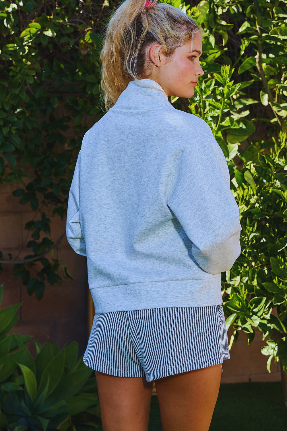 Tracey V-Neck Zip-Through Solid Soft Scuba Jacket