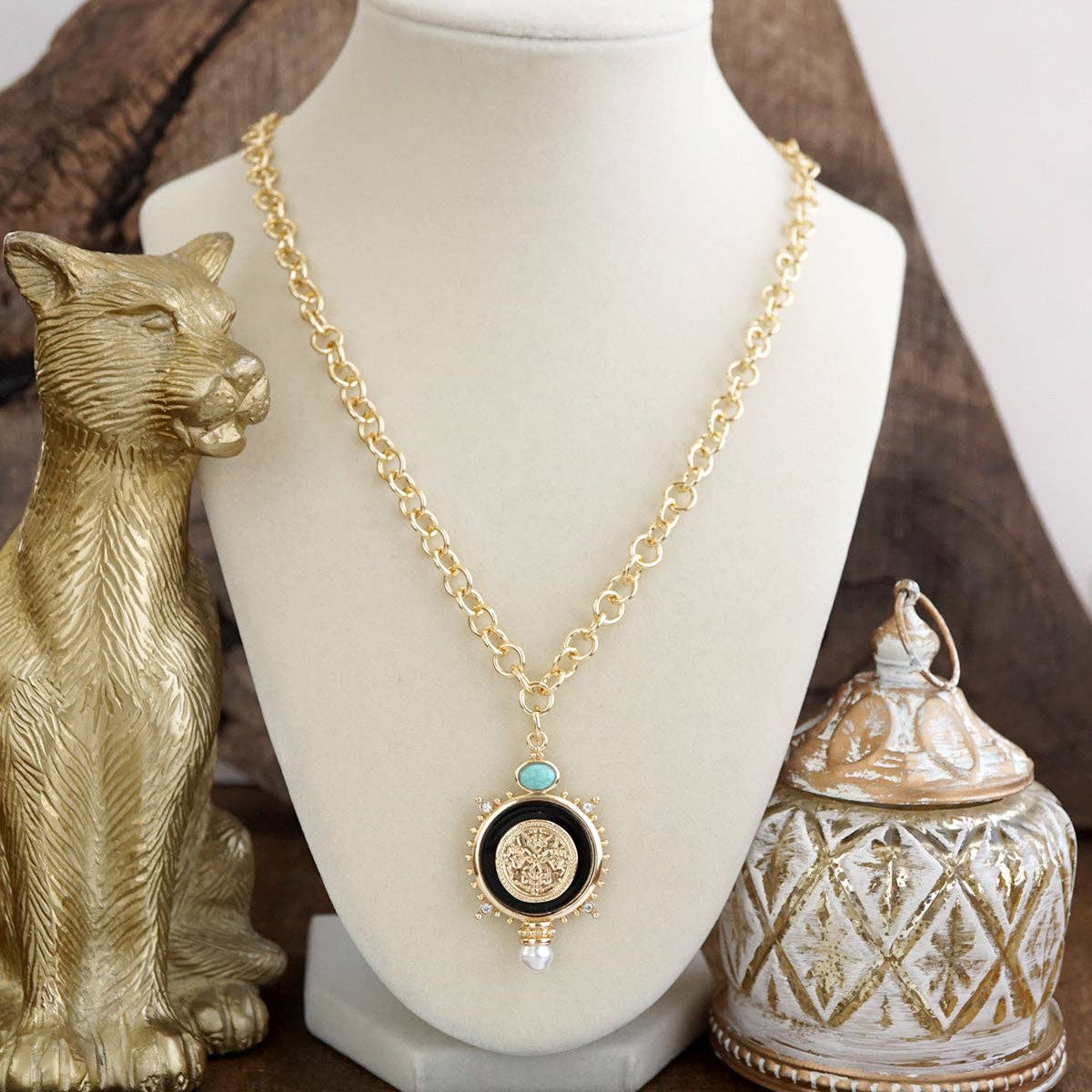 Golden Talisman – Turquoise Accent Necklace