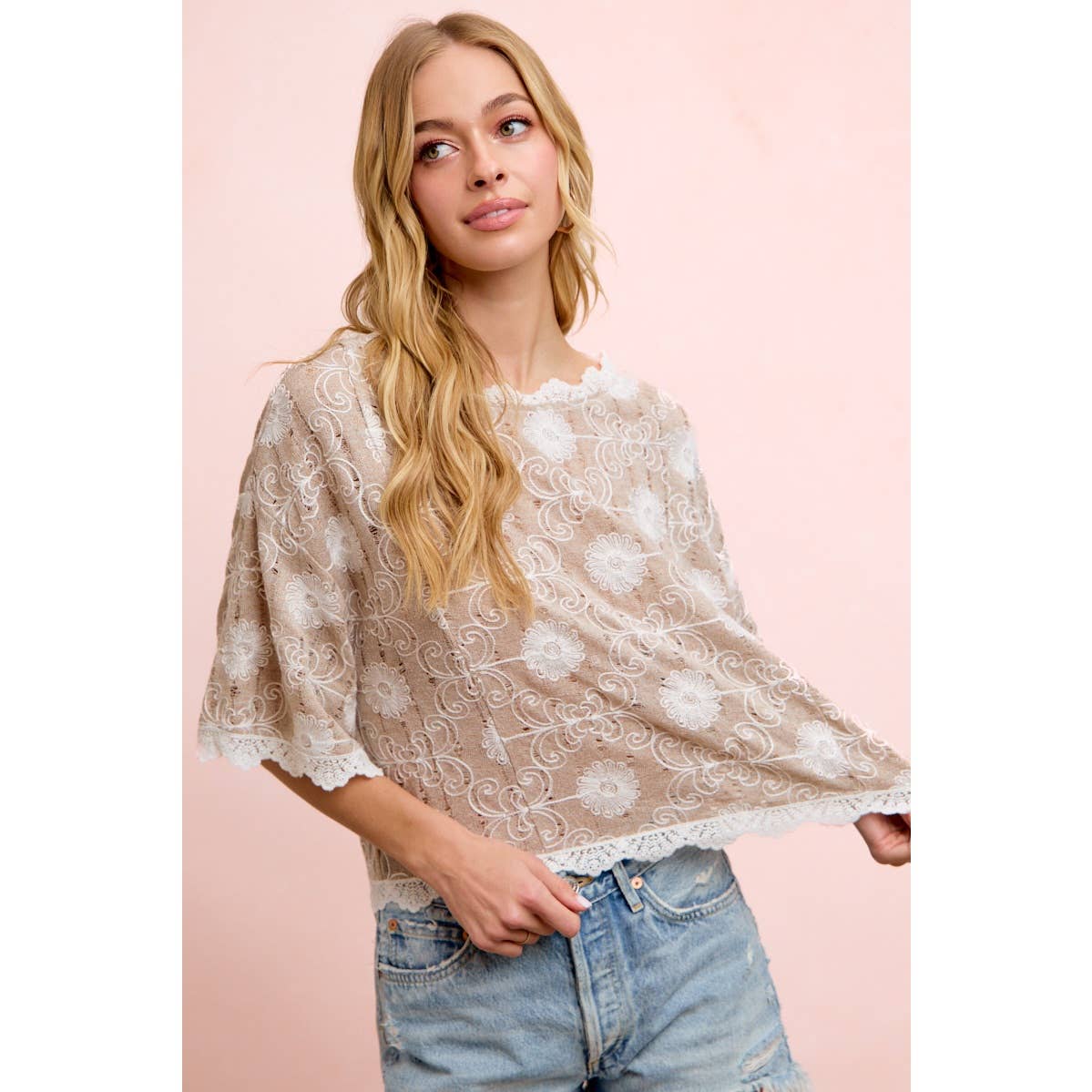Flower Embroidery and Lace Boho Casual Short Sleeve Top