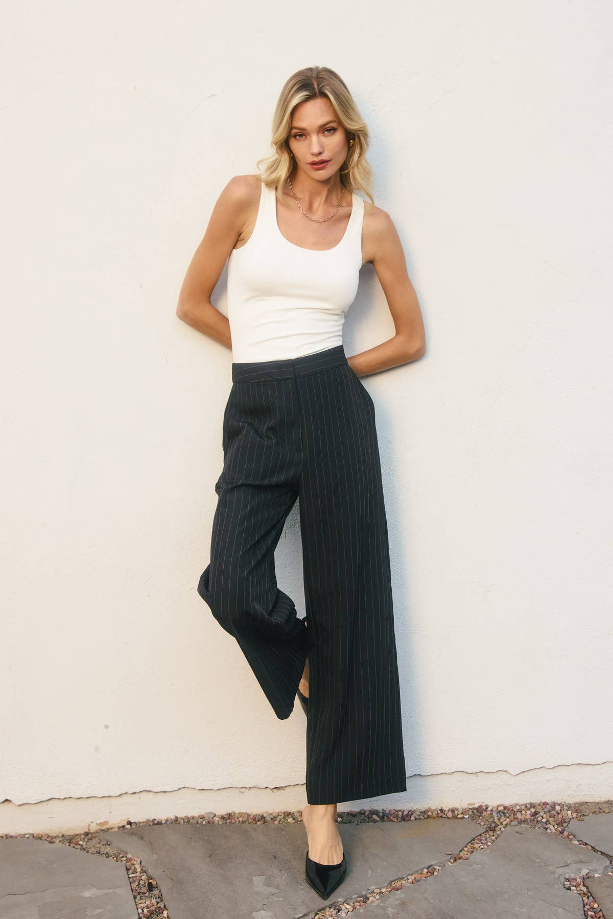 Marcelline Pinstripe Wide Leg Trousers