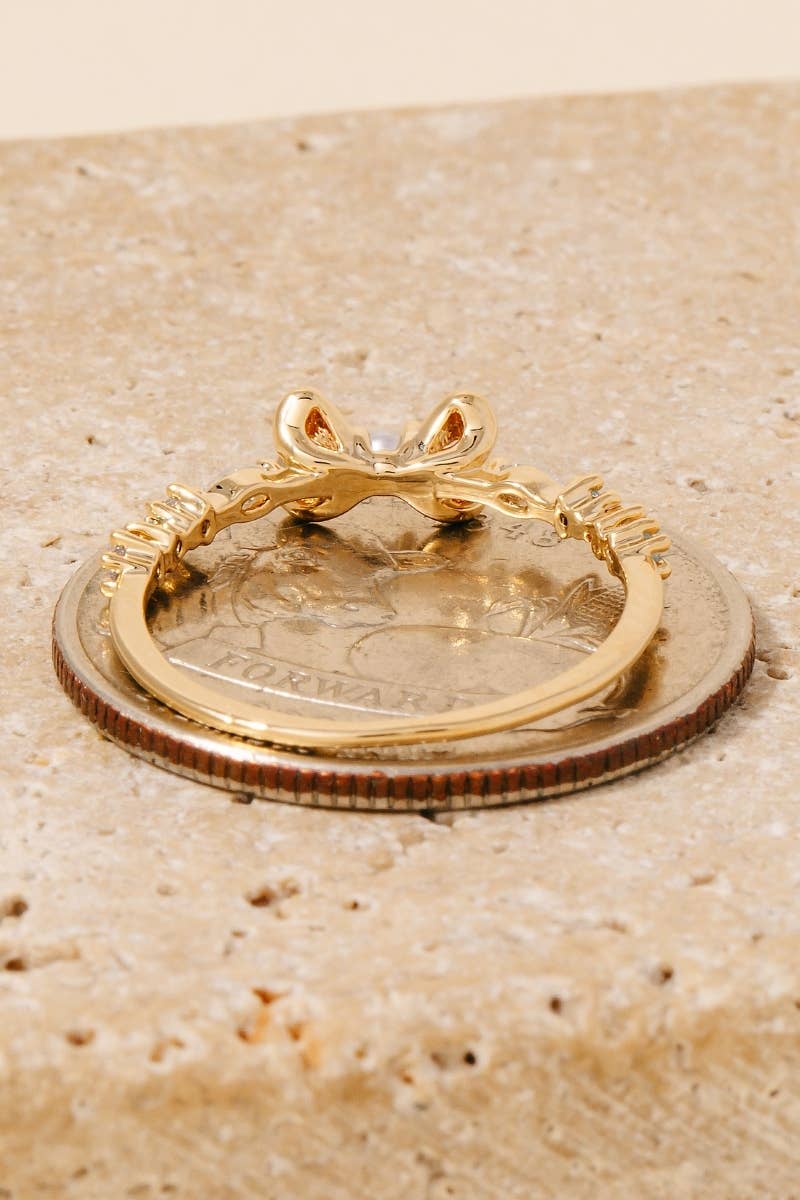 Pearl Stud Ribbon Bow Band Ring
