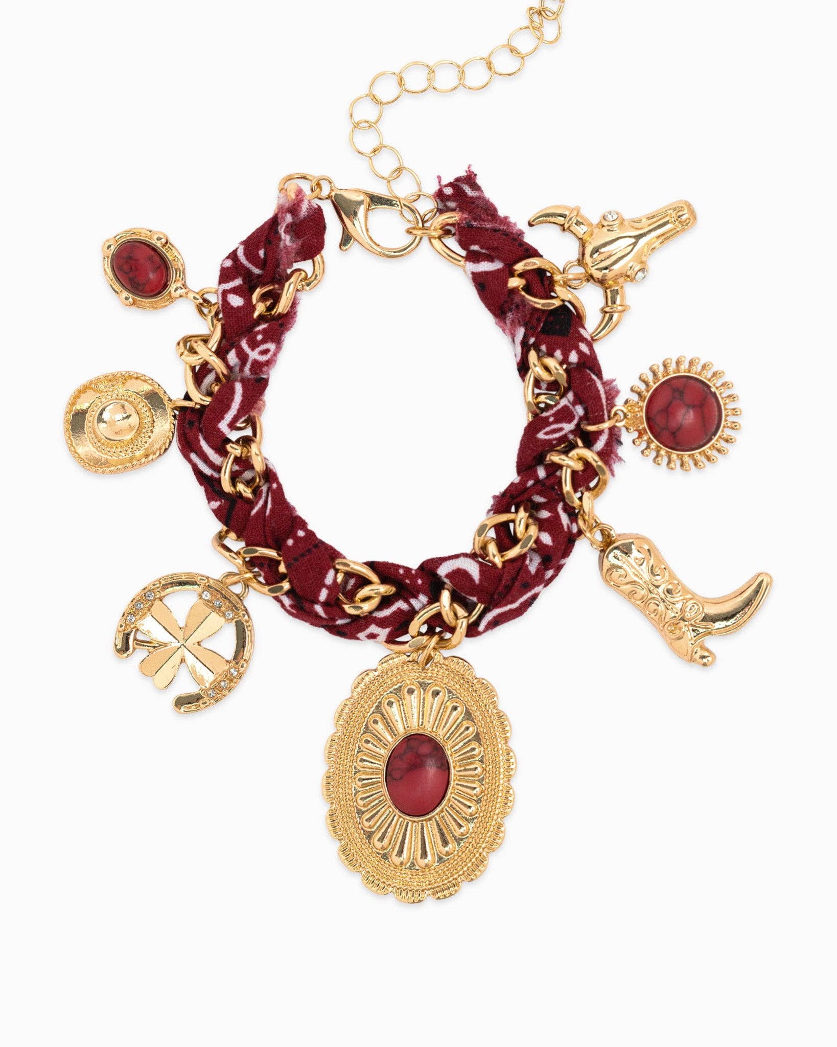 Paisley Scarf Western Concho Multi Charm Bracelet