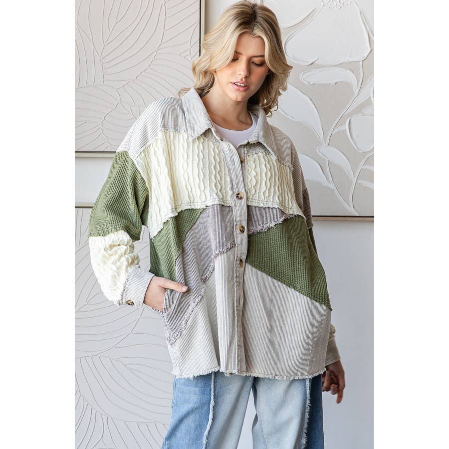 MINERAL WASHED COLORBLOCK DROP SHOULDER SHACKET