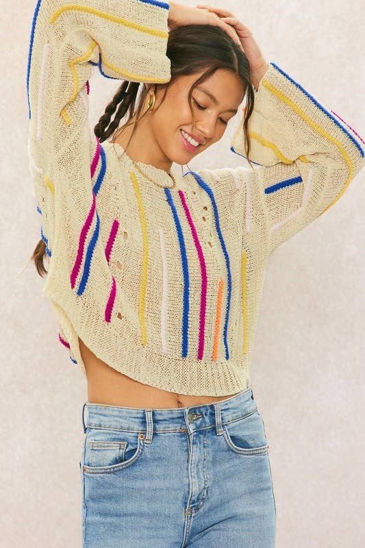 Rainbow Stitch Bell Sleeve Sweater