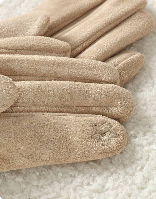 Faux Suede Gloves with Fur and Belt Accent