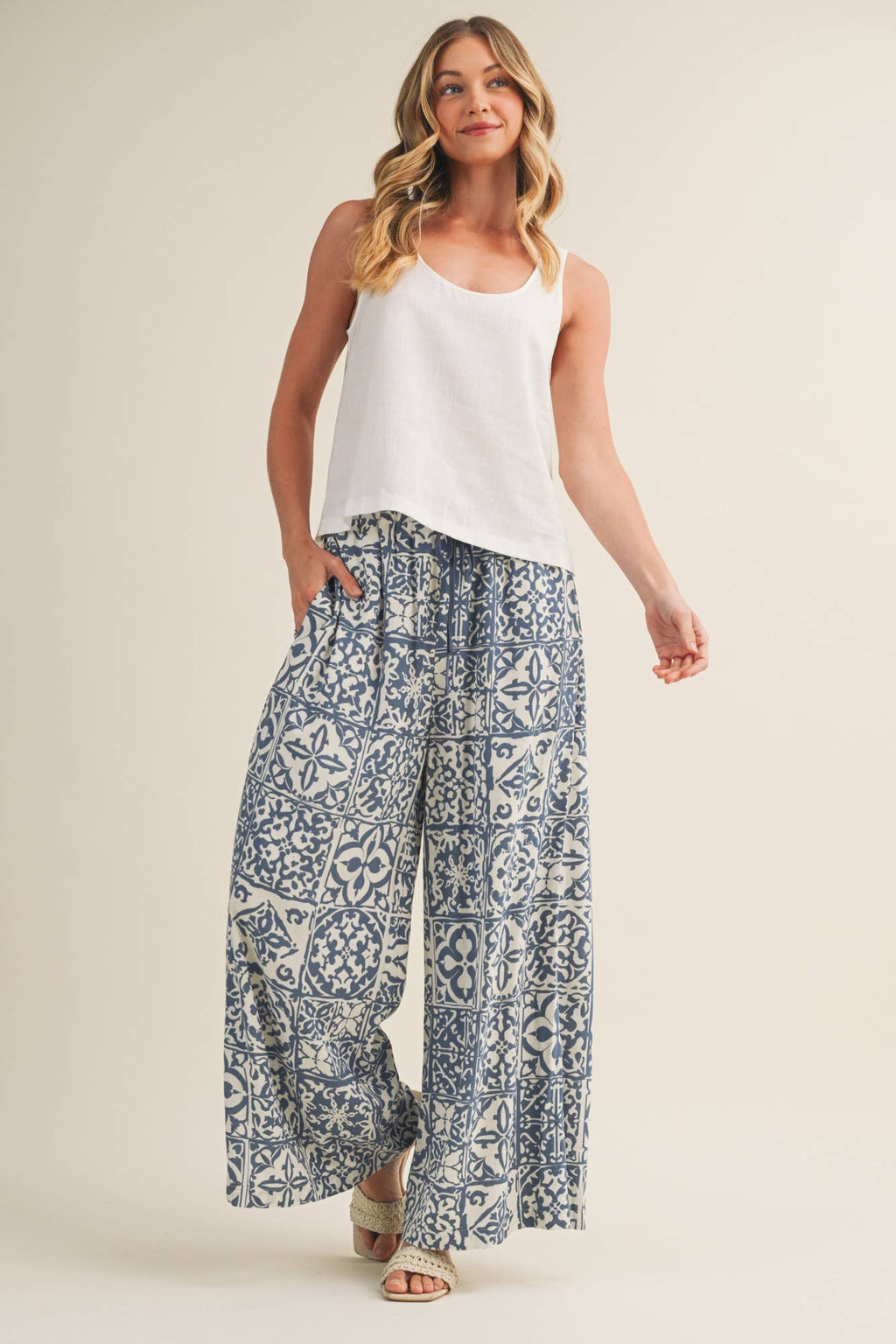 Geometric Tile Print Palazzo Trousers