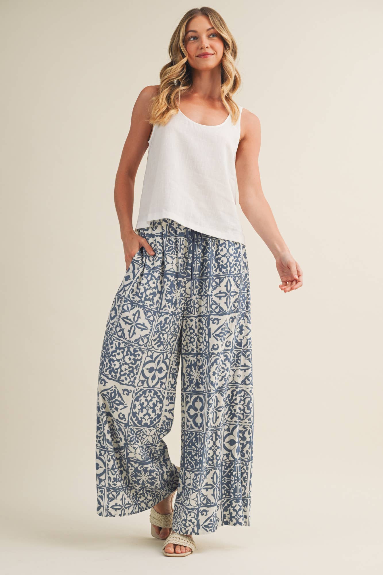 Geometric Tile Print Palazzo Trousers