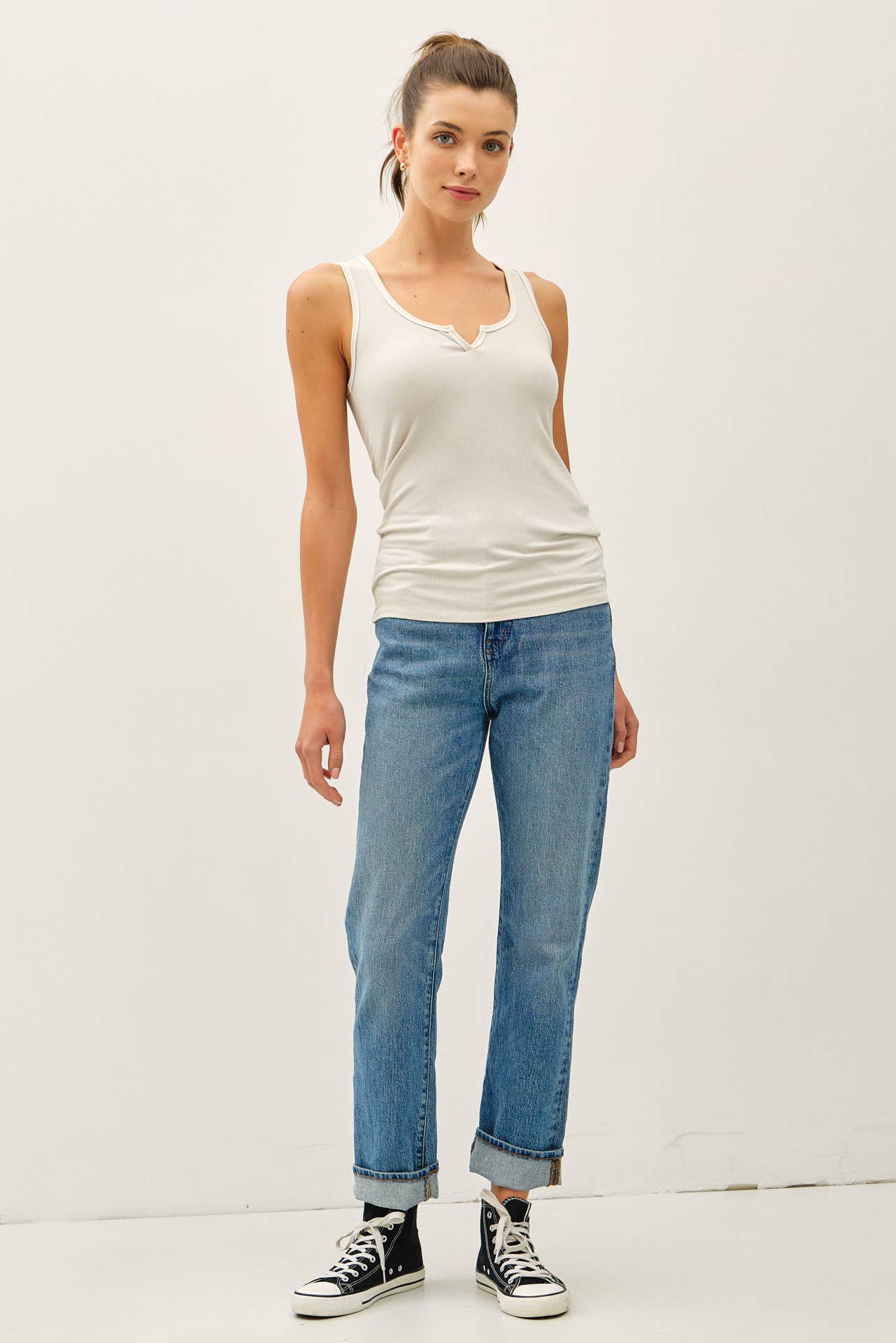 Notched Ribbed Tank Top