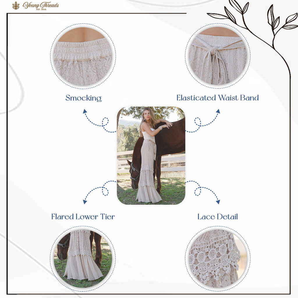 Boho Lace Tiered Flowy Wide Leg Pants