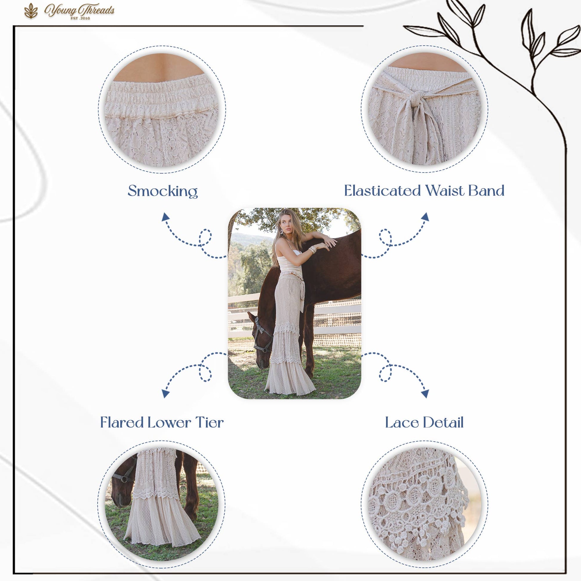 Boho Lace Tiered Flowy Wide Leg Pants