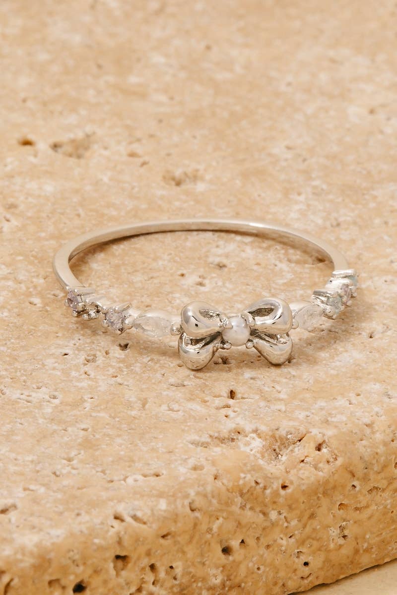 Pearl Stud Ribbon Bow Band Ring