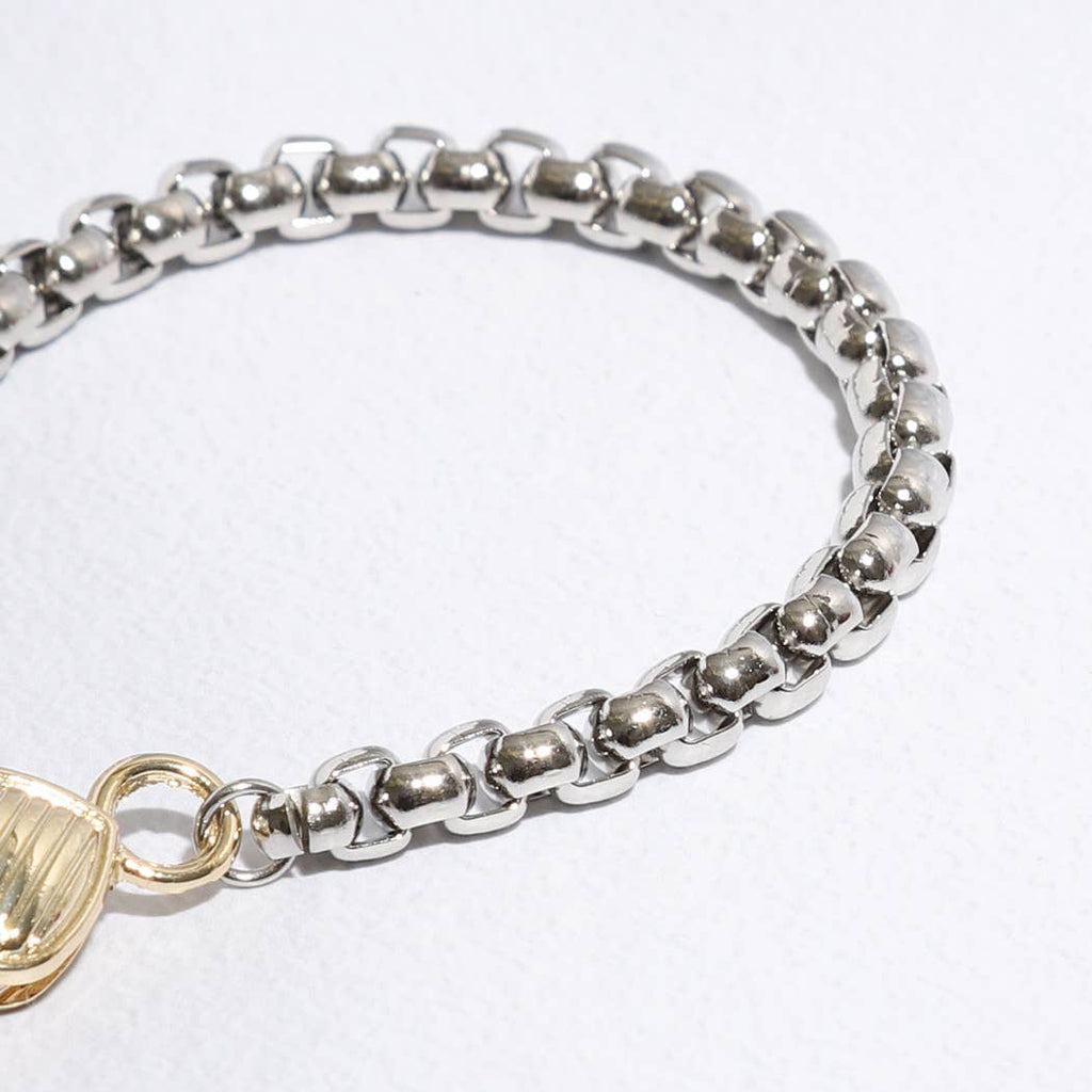 Starburst CZ Two-Toned Chain Design Bracelet