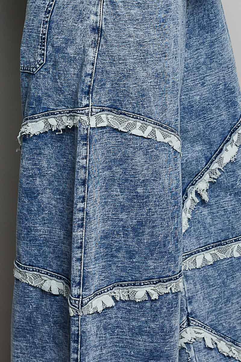 Casual Straight Leg Lace Trim Adjustable Strap Overalls