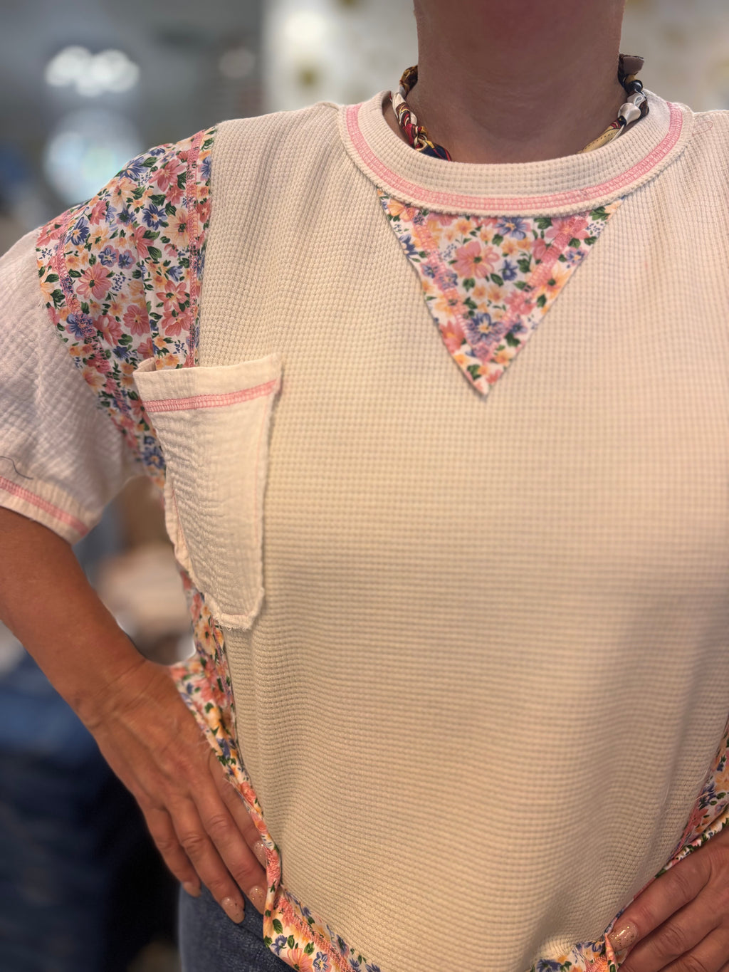 BiBi Floral Sweater Tee w/ Patch Pocket