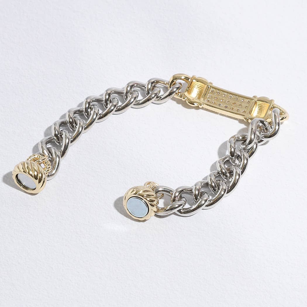 CZ Stone Paved Bar Pointed Chain Magnetic Bracelet