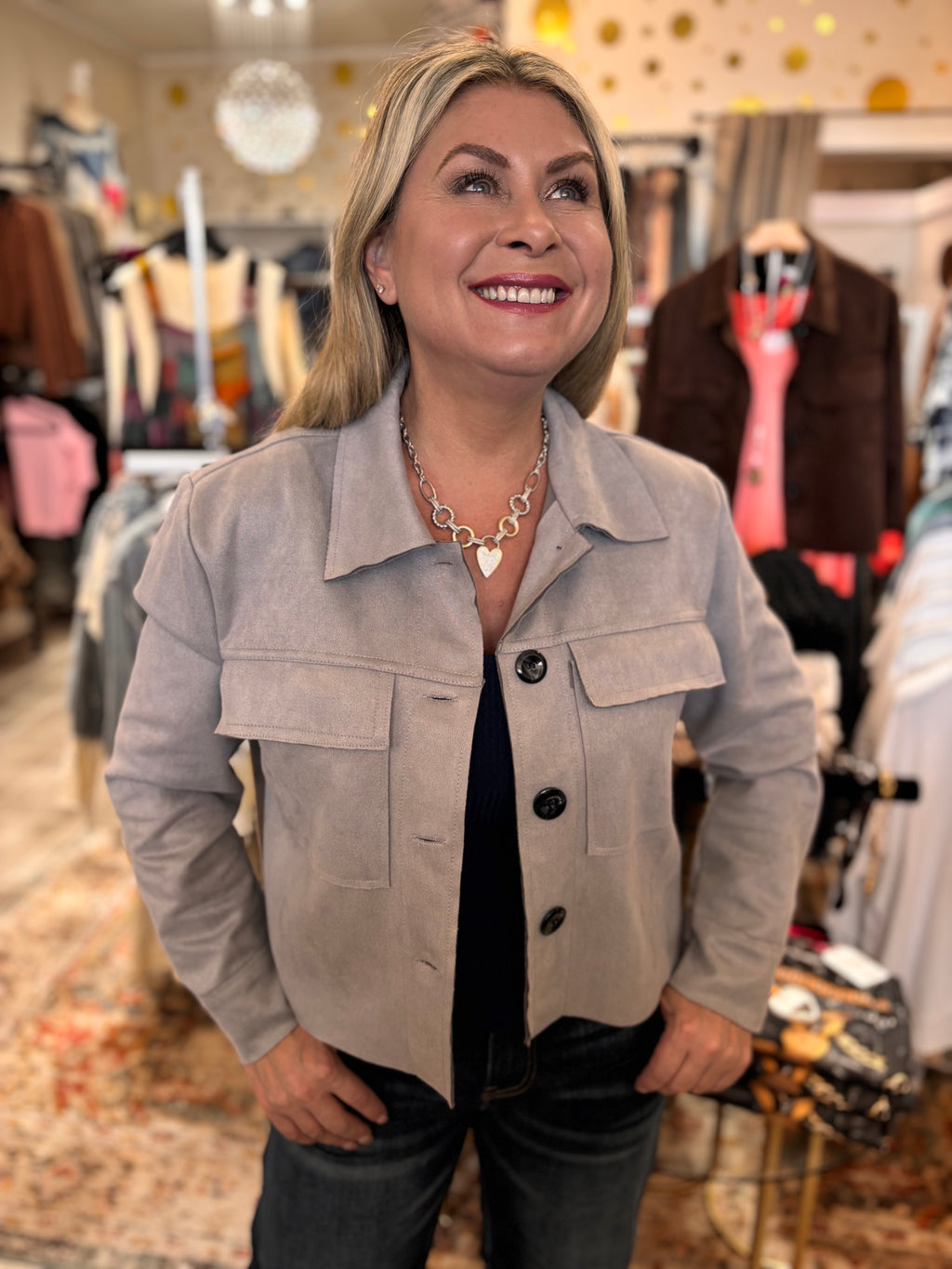 Nadya Classic Button-Down Suede- Like Jacket