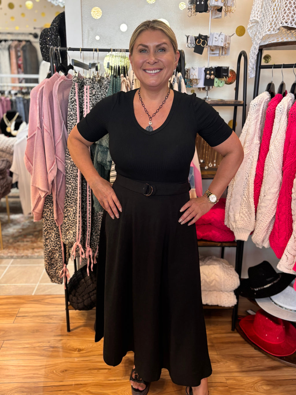 Mari Belted Maxi Dress w/ Sleeves