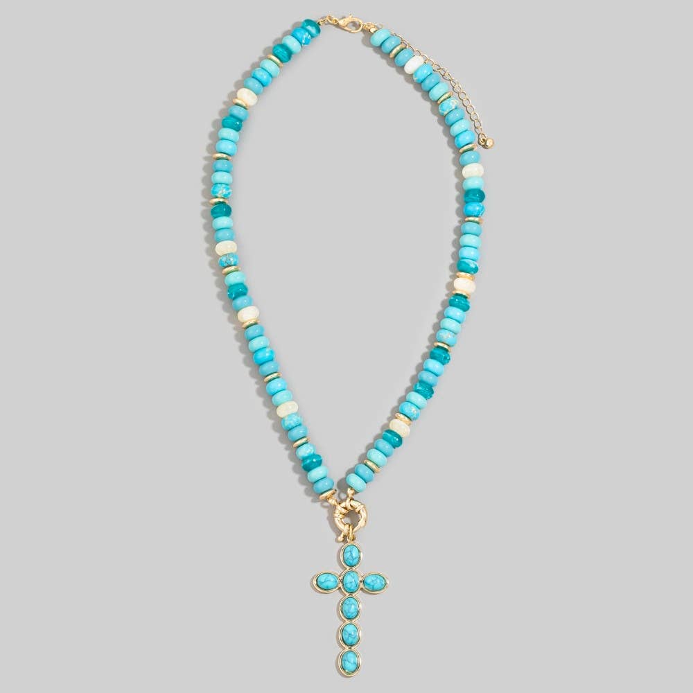 Semi Precious Stone Cross Pendant Necklace
