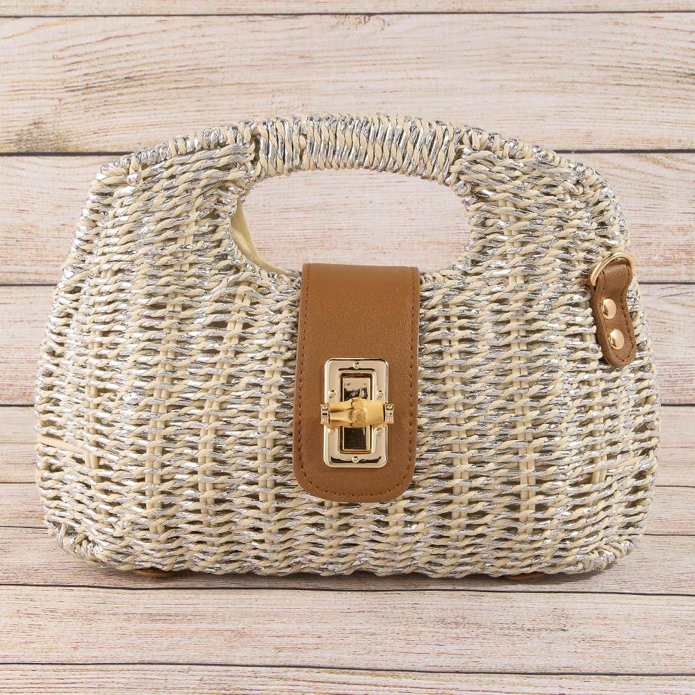 Two Tone Straw Woven Handbag