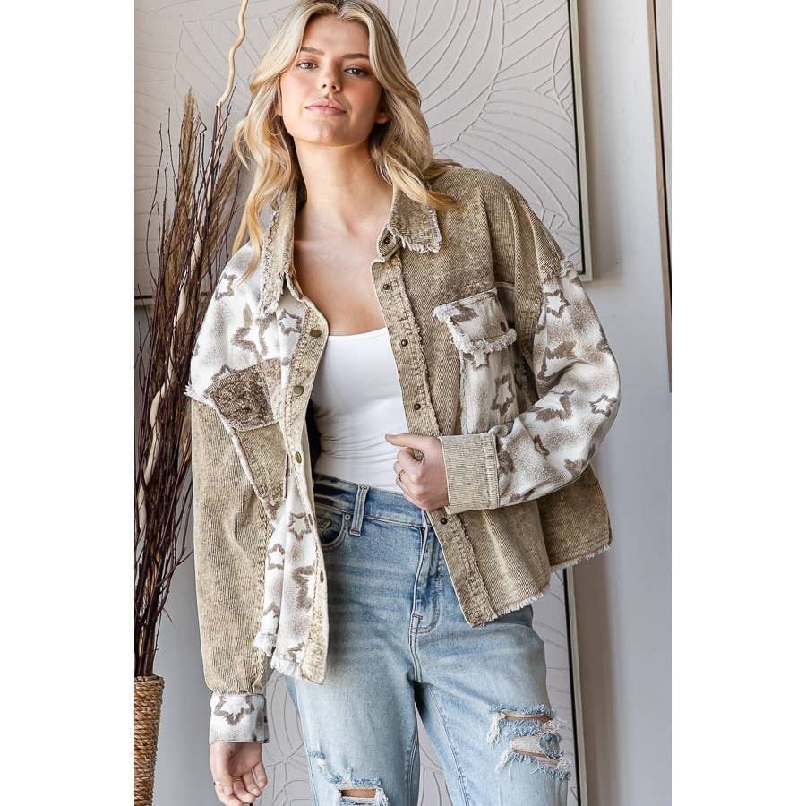 WASHED STAR PRINT CORDUROY MIX JACKET