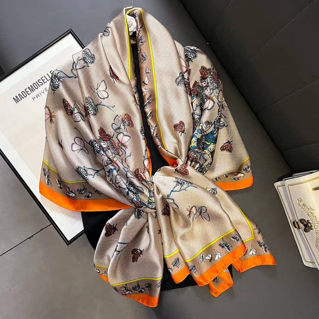 Unique Butterfly Design Satin Scarf in Taupe
