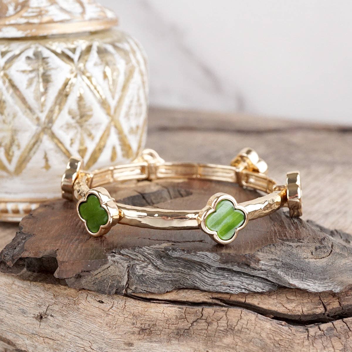 Clover Stretchy Bangle Bracelet – White, Pink, Mint, Tortoise