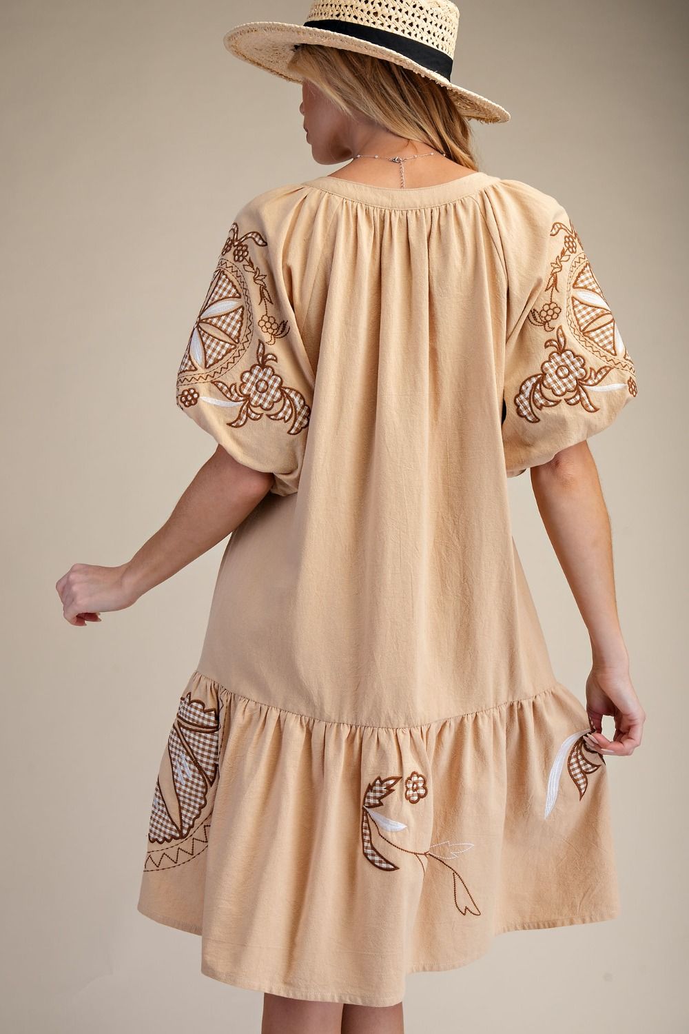 EASEL Embroidered Detailed Cotton Dress