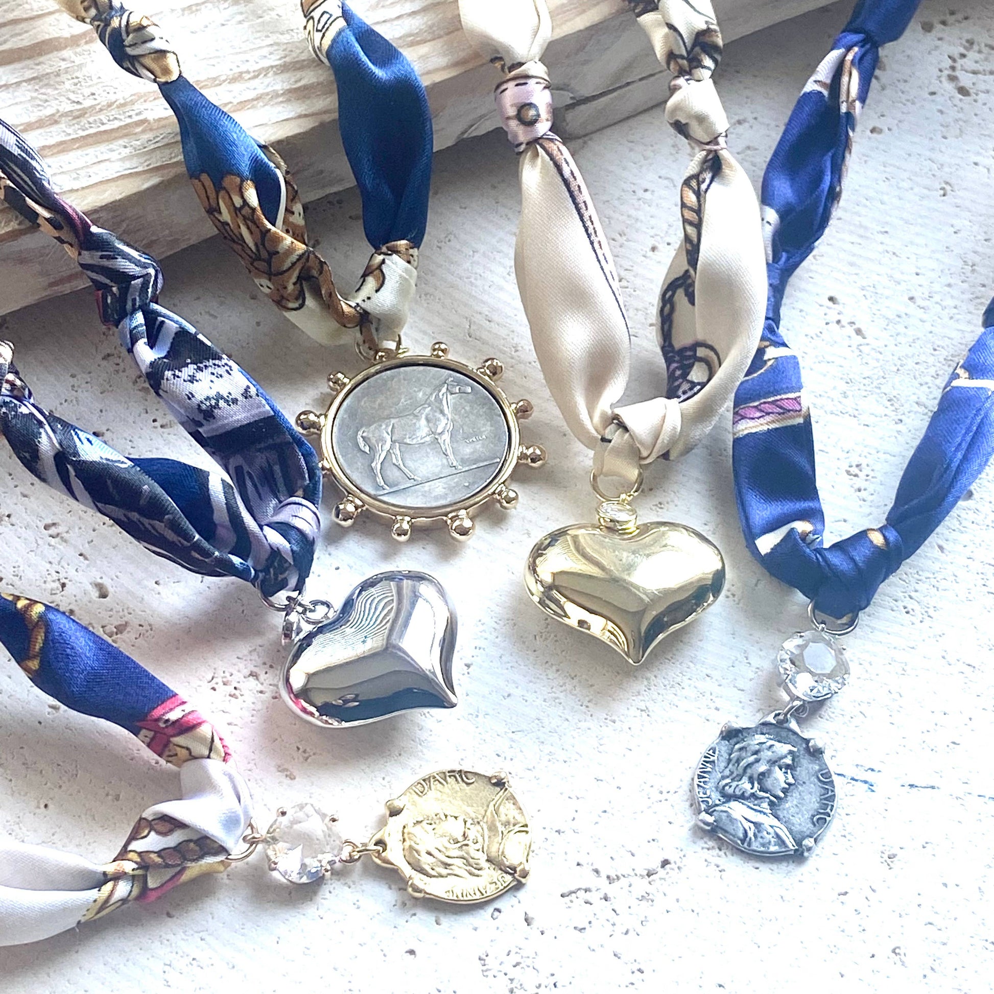 Scarf Necklace w/ Charms + Pendants