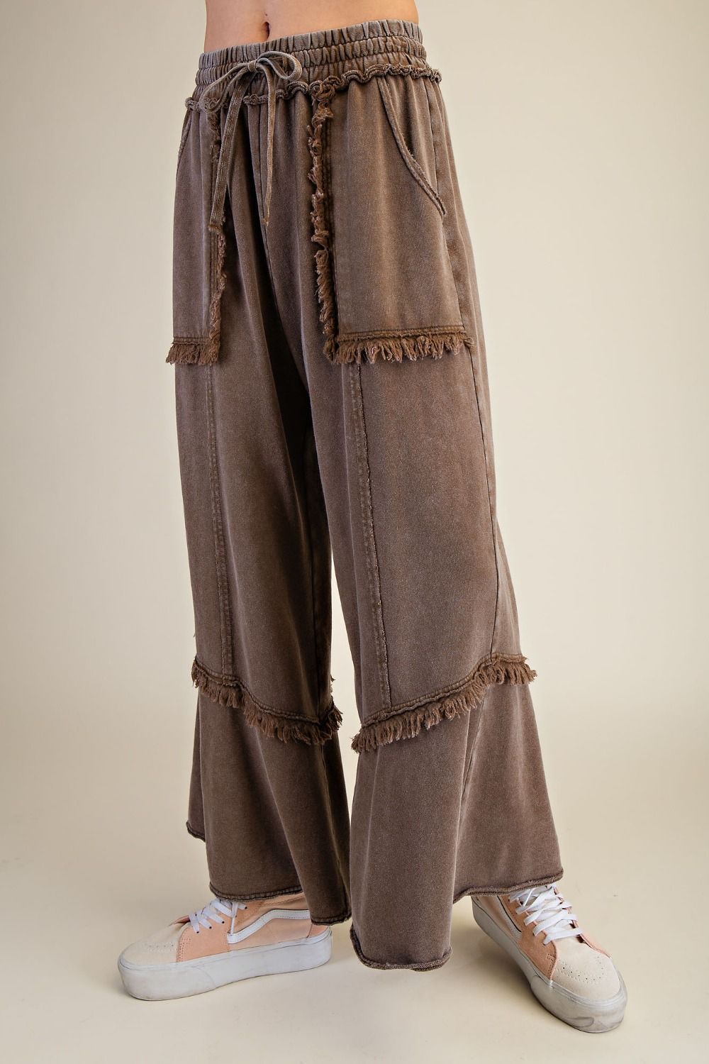 EASEL Wide Leg Mineral Washed Terry Pants