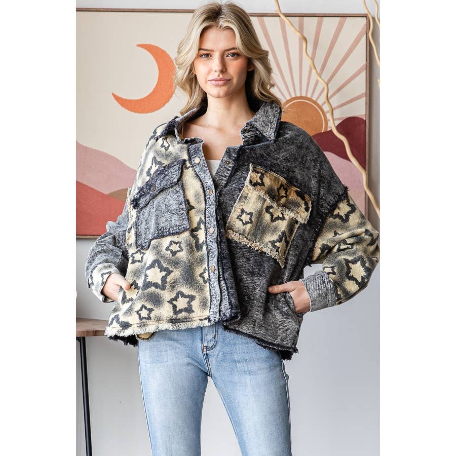 WASHED STAR PRINT CORDUROY MIX JACKET