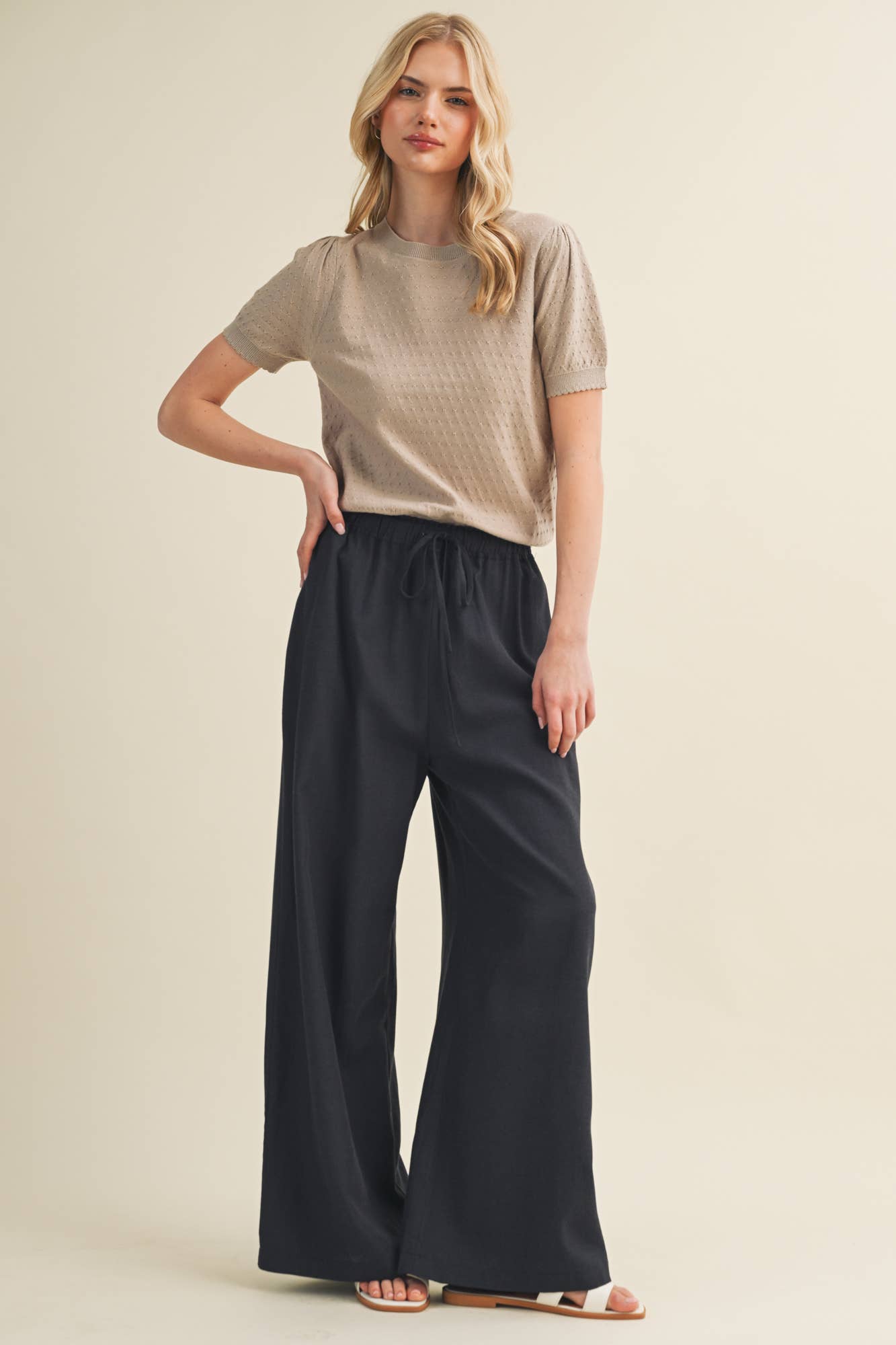 Starburst Pointelle Puff Sleeve Sweater