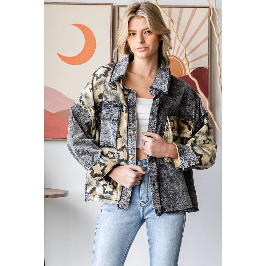 WASHED STAR PRINT CORDUROY MIX JACKET