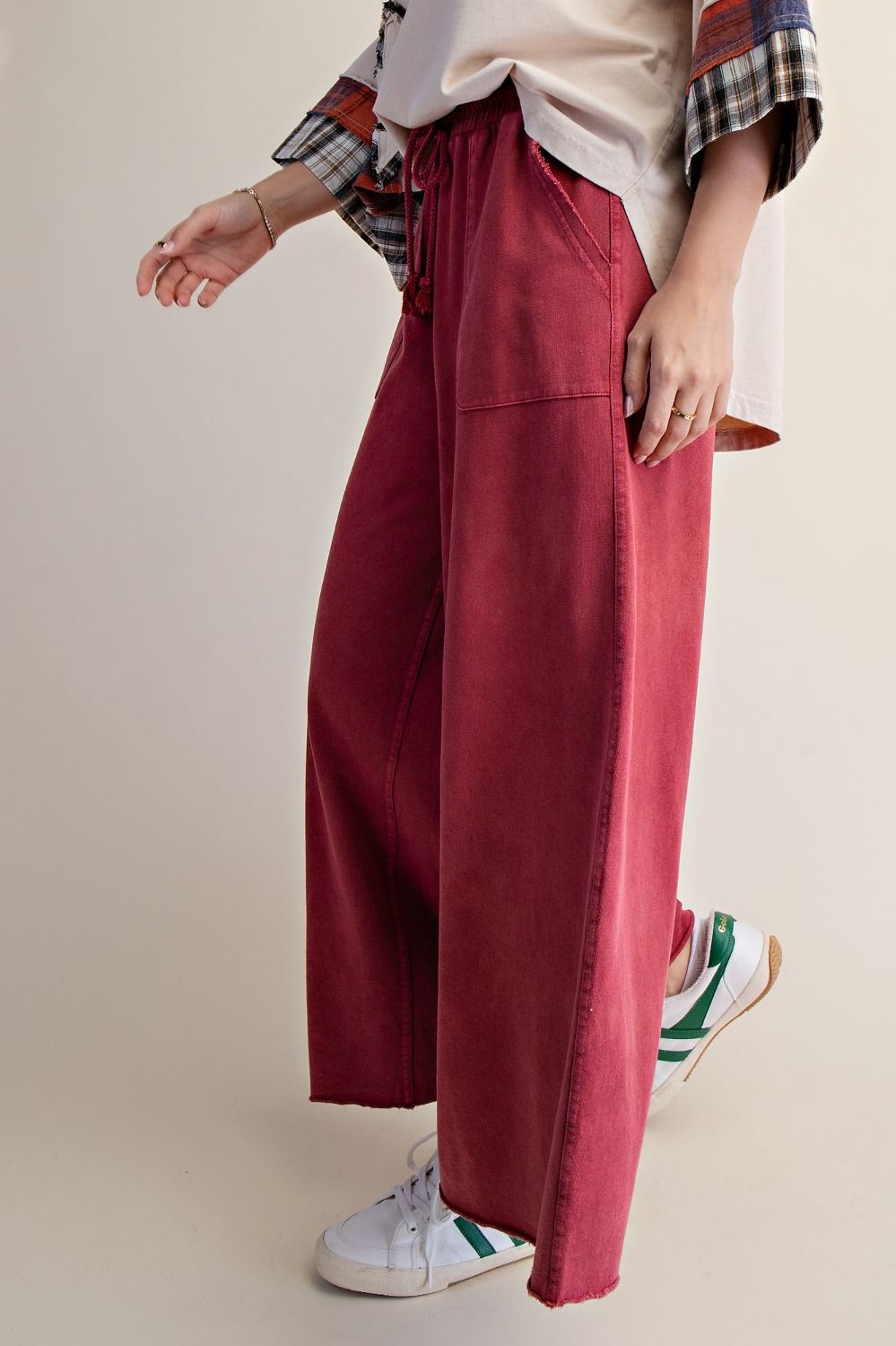 EASEL Washed Terry Wide Leg Pants
