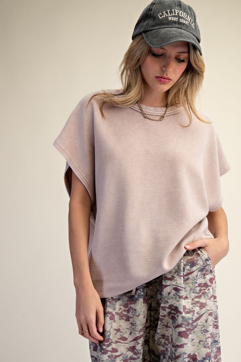 Easel Drop-Shoulder Textured Washed Top
