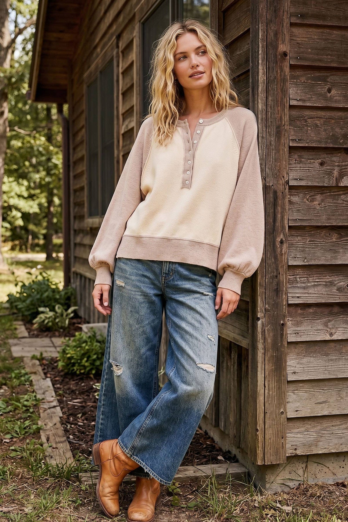 Brielle Color Block Henley Sweater
