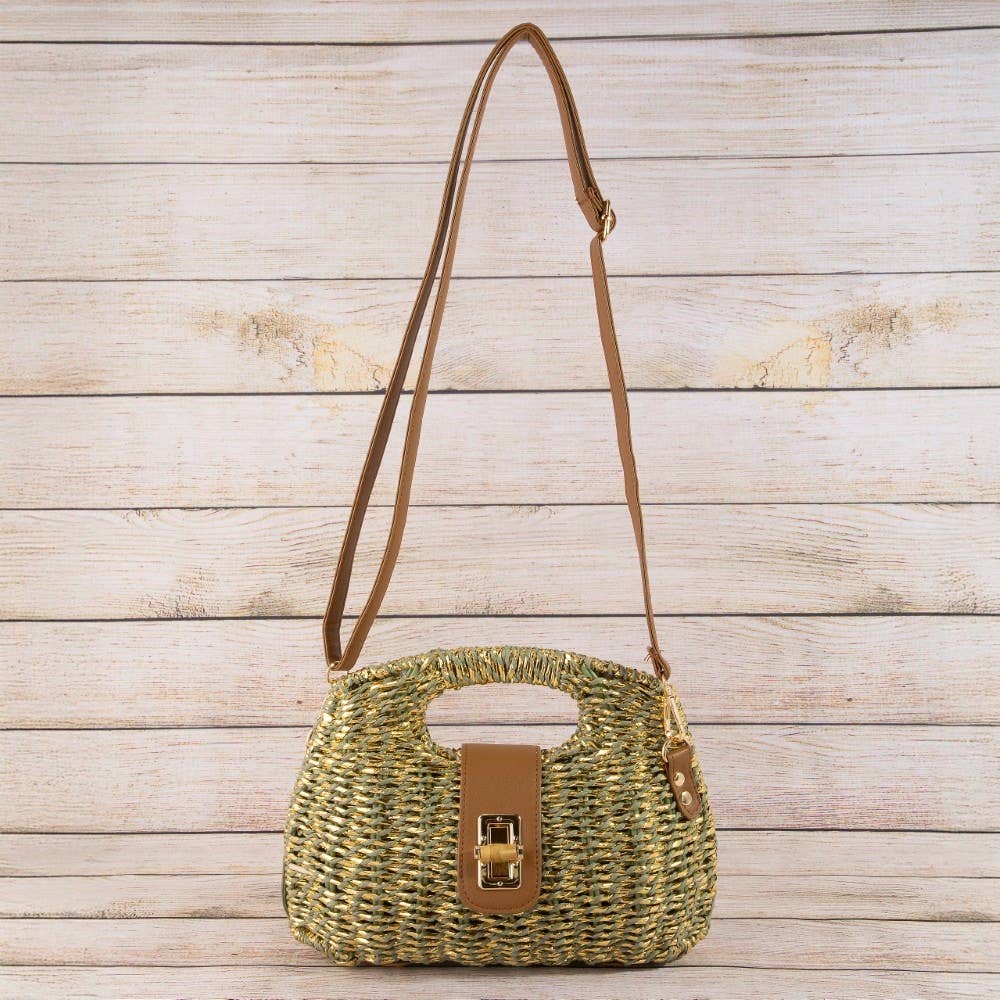 Two Tone Straw Woven Handbag