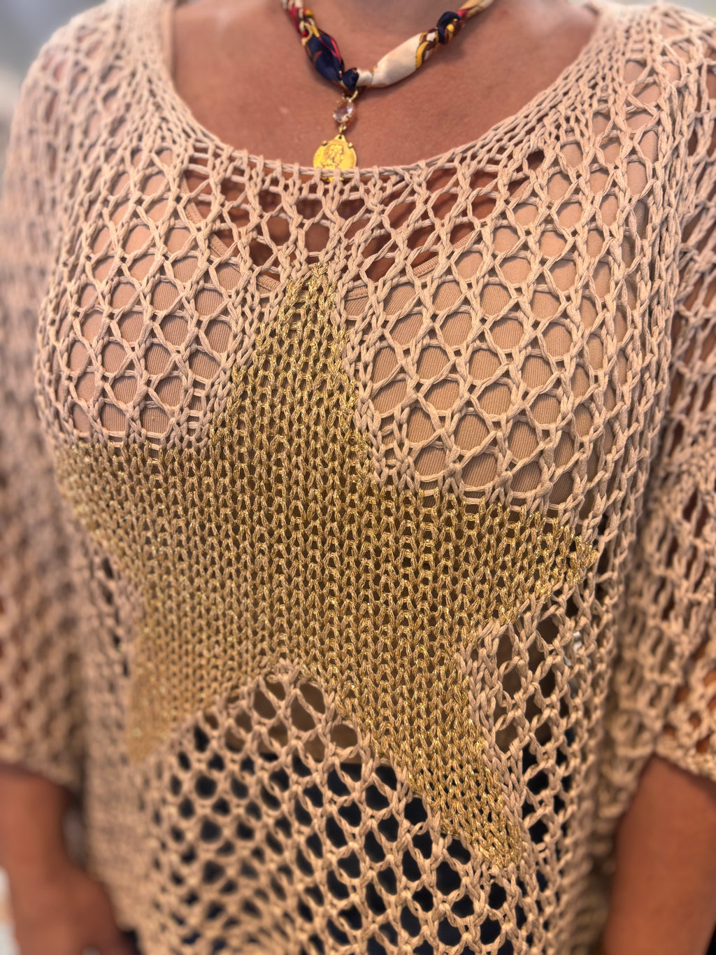 Best-Selling Crochet Top with Metallic Gold Star