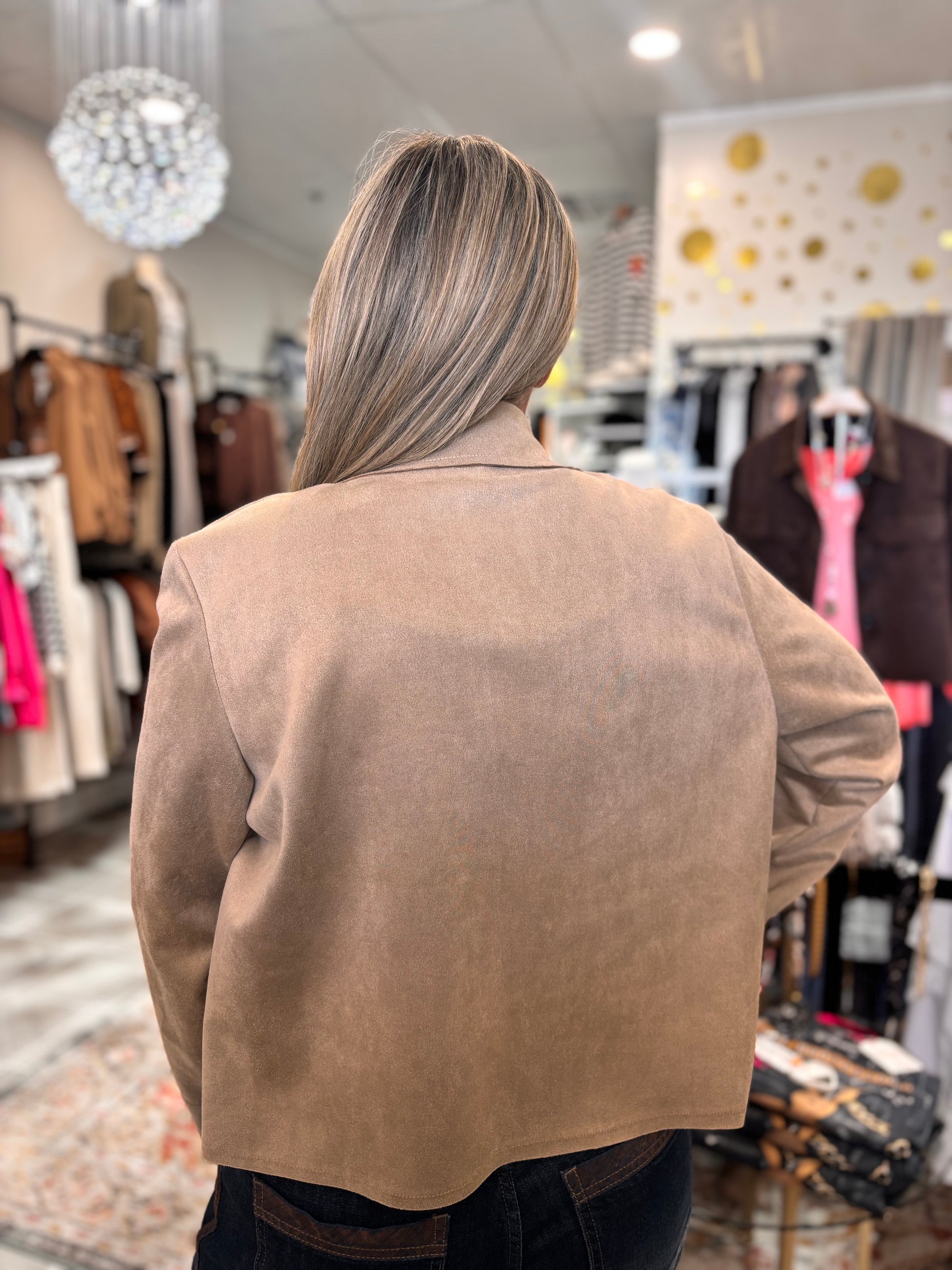 Nadya Classic Button-Down Suede- Like Jacket